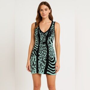 Teri Jon by Rickie Freeman Black and Blue Animal Print Dress